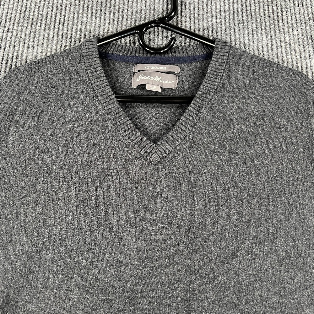 Eddie Bauer Sweater Mens Tall Large Gray Long Sleeve V Neck‎ Cotton Cashmere
